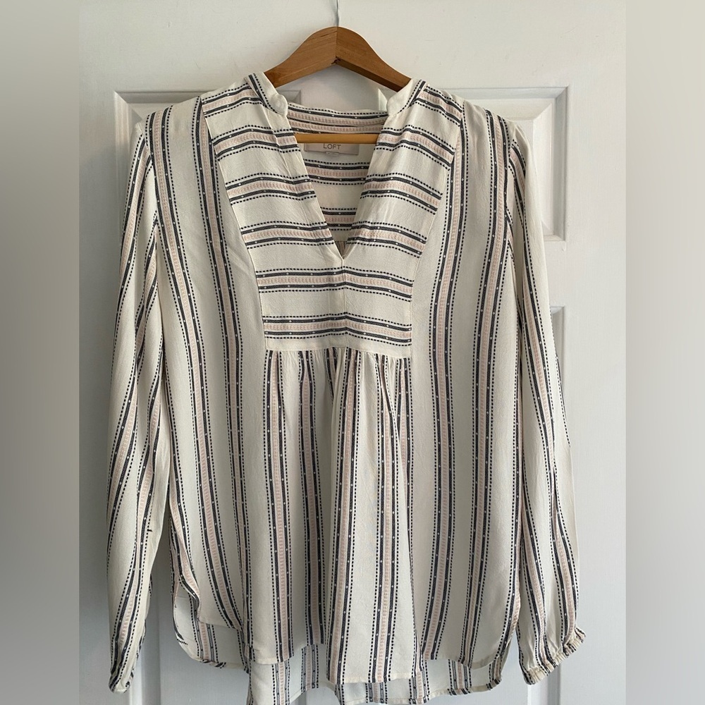 Loft Women’s Black/Pink/Cream Prairie Top Size S